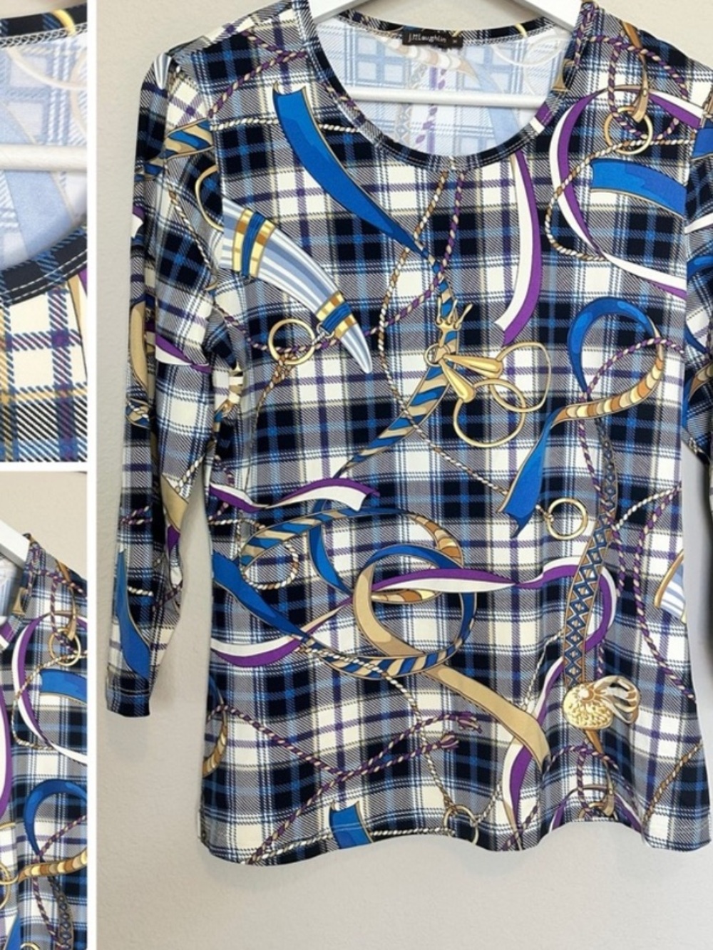 J. Mclaughlin Plaid Rope Stretch Top
